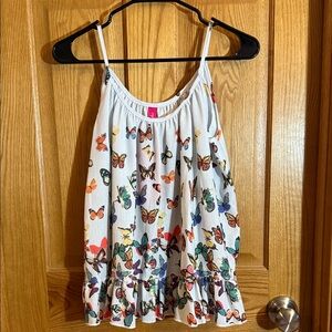 White Butterfly Print Tank Top